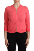 Women's Pink 3-4 Sleeve Zip Embellished Sweater Cotton Clothing