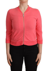 Women's Pink 3-4 Sleeve Zip Embellished Sweater Cotton Clothing