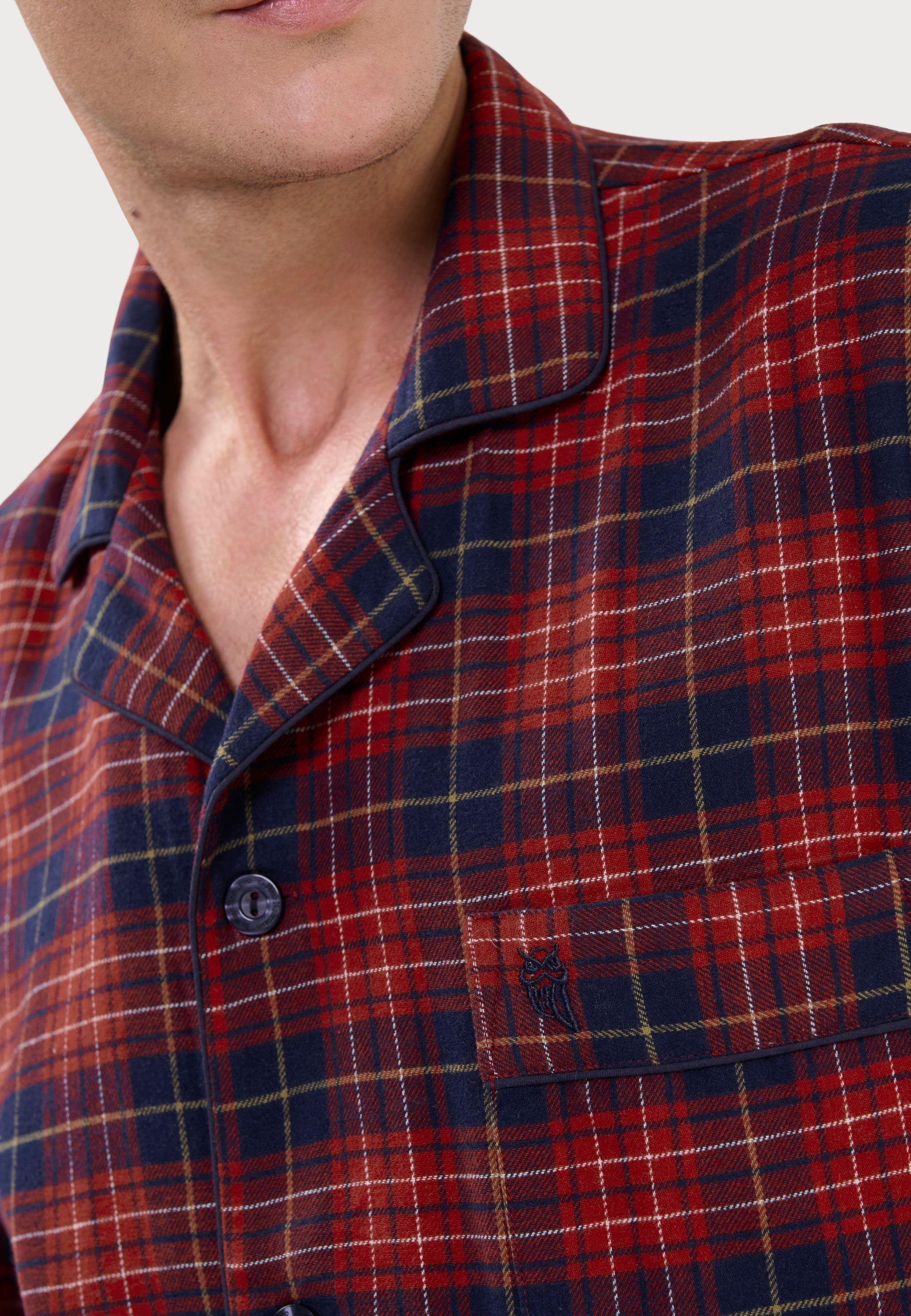 Pijama Hombre Largo Premium Solapa Algodón Franela Cuadros - Rojo 2820_94