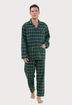 Pijama Hombre Largo Premium Solapa Algodón Franela Cuadros - Verde 2821_40