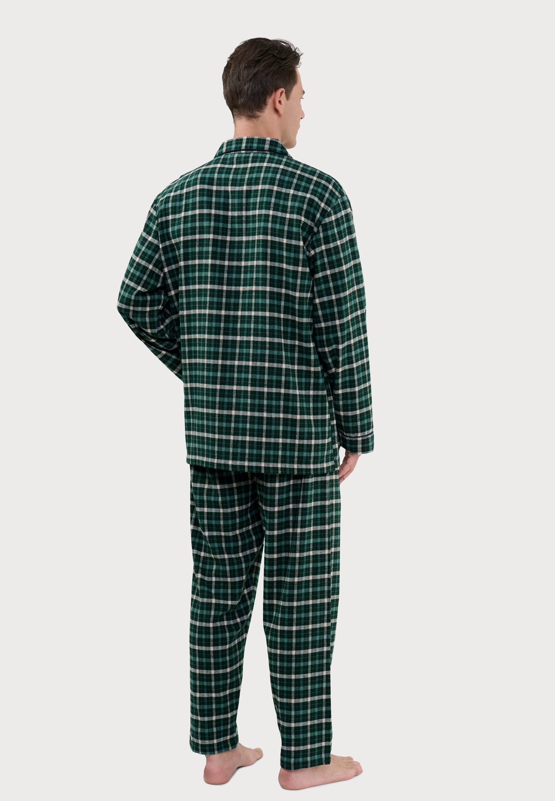Pijama Hombre Largo Premium Solapa Algodón Franela Cuadros - Verde 2821_40