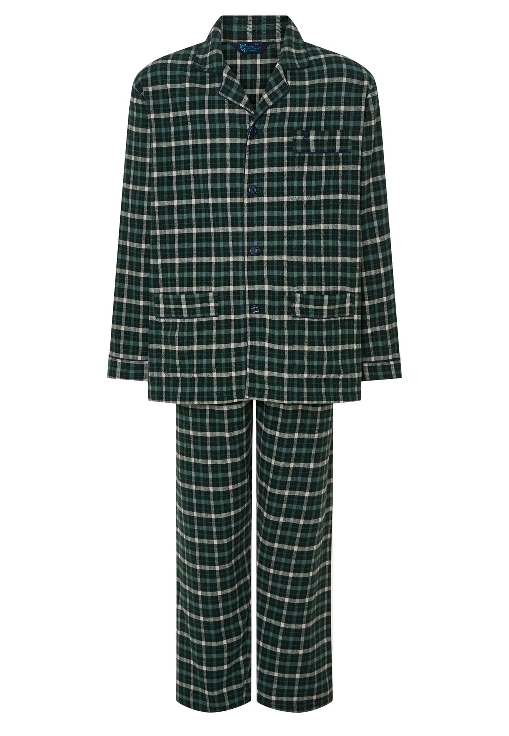 Pijama Hombre Largo Premium Solapa Algodón Franela Cuadros - Verde 2821_40