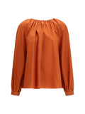 Marni Gathered Neckline Cotton Blouse — Orange