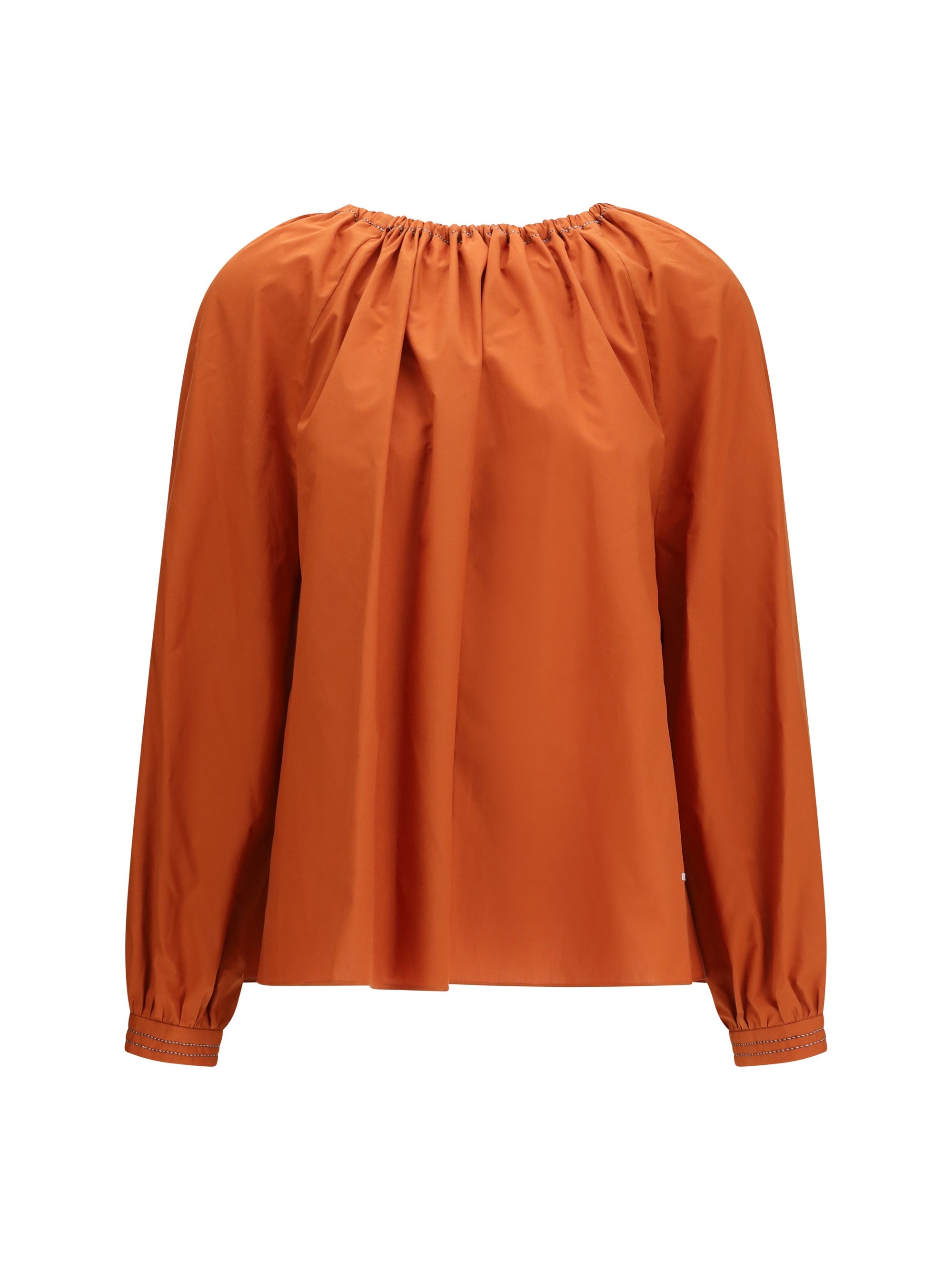 Marni Gathered Neckline Cotton Blouse — Orange