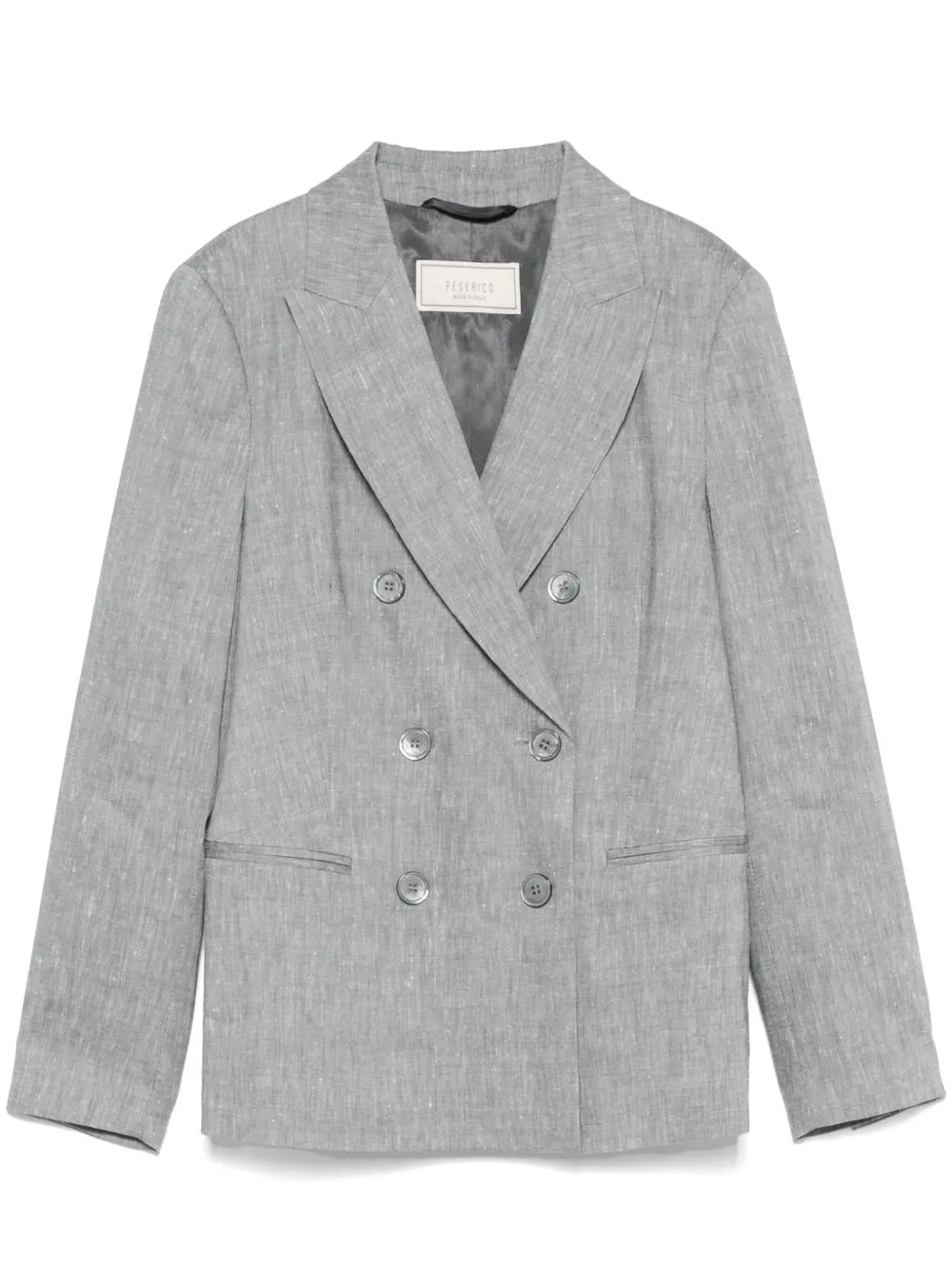 Peserico Peak-Lapel Double-Breasted Linen-Wool Blazer — Gray