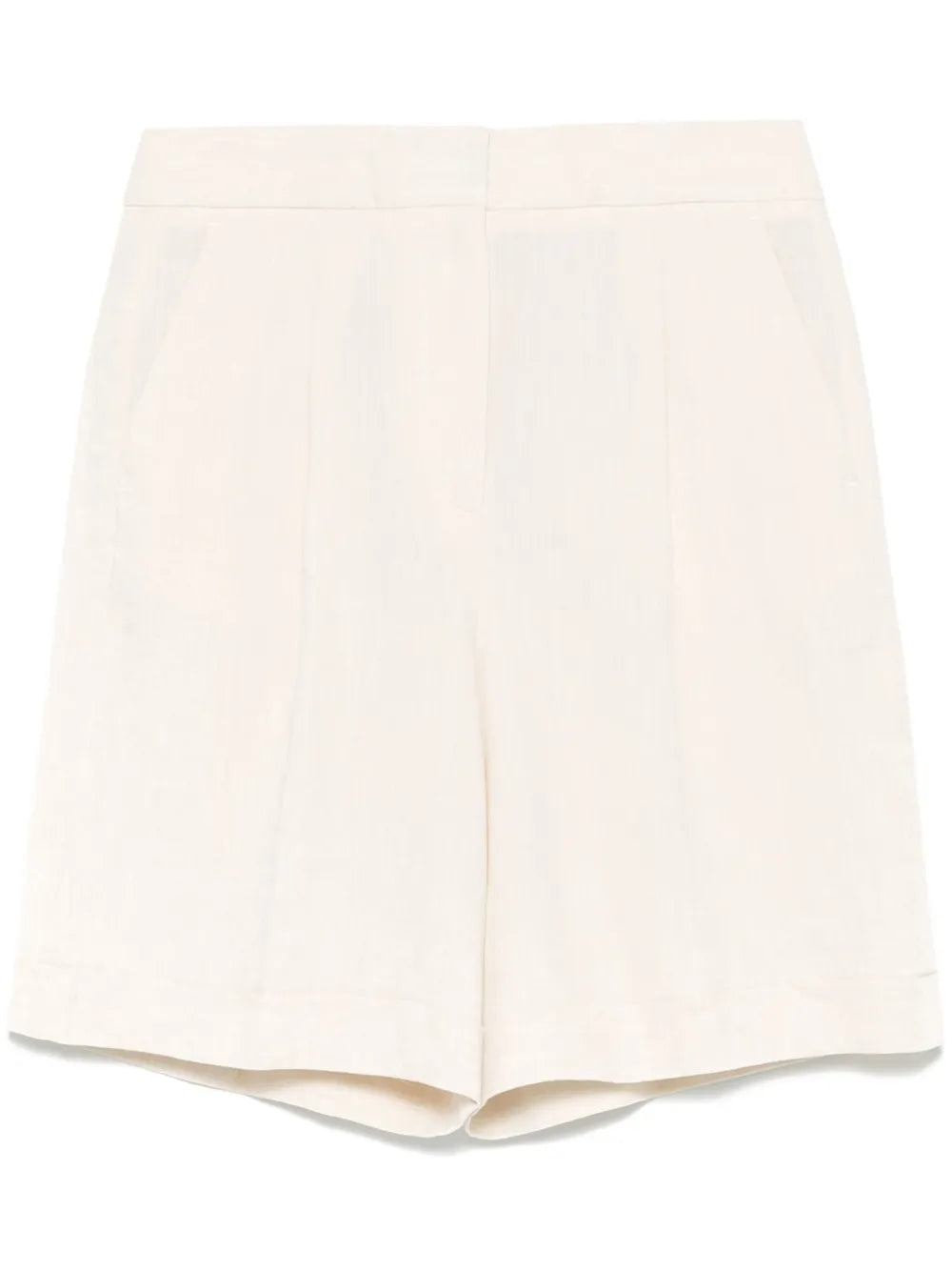 Peserico Pleated Linen Shorts — Ecru