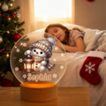 Copo de Nieve Personalizado Lindo Muñeco de Nieve Navidad Luz de Noche LED con Nombre y Base de Madera Regalo de Navidad para Niños