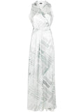 Kiton Abstract-Print Silk Maxi Dress — Gray