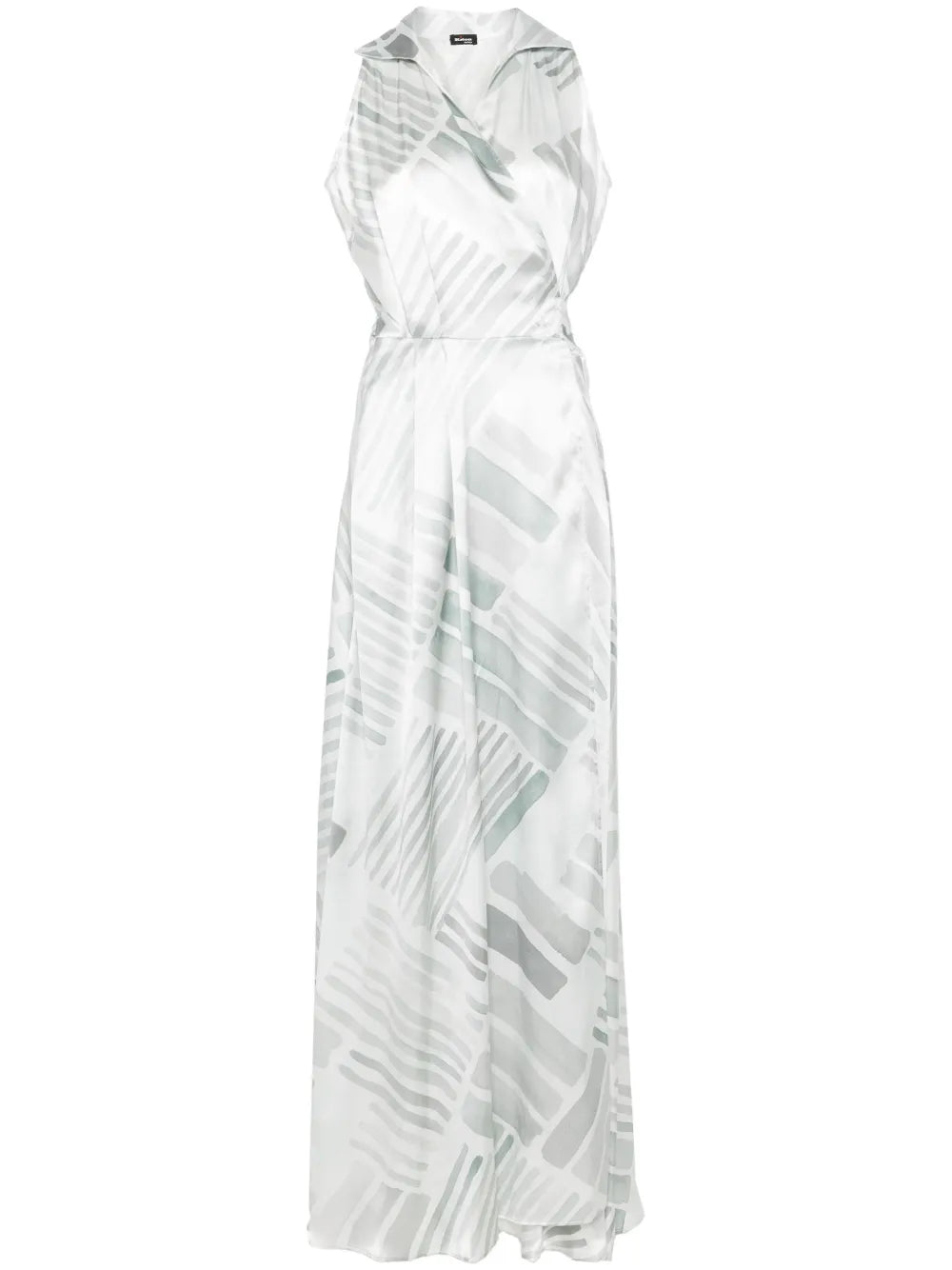 Kiton Abstract-Print Silk Maxi Dress — Gray