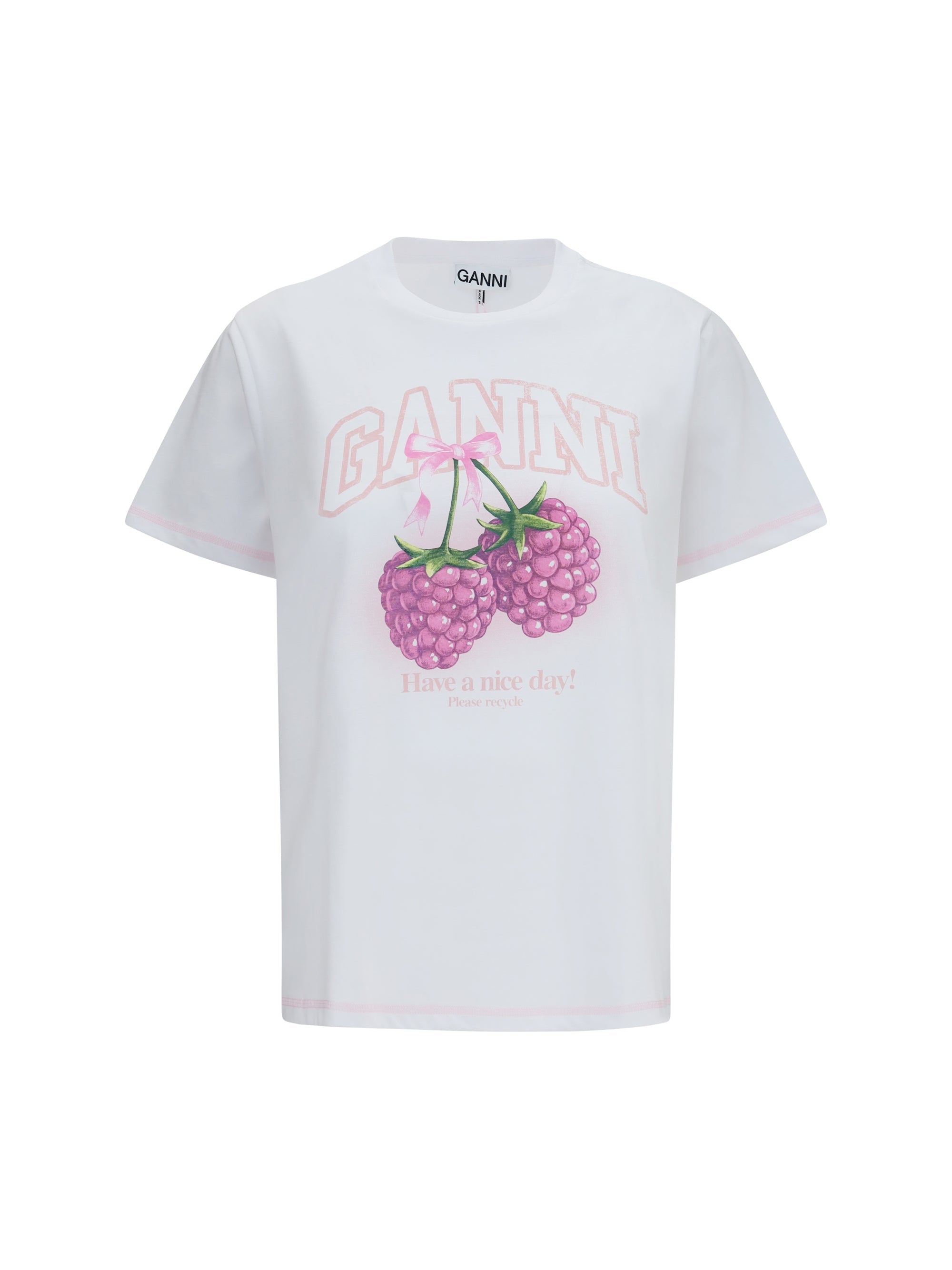 Ganni Raspberry Graphic T-Shirt — White