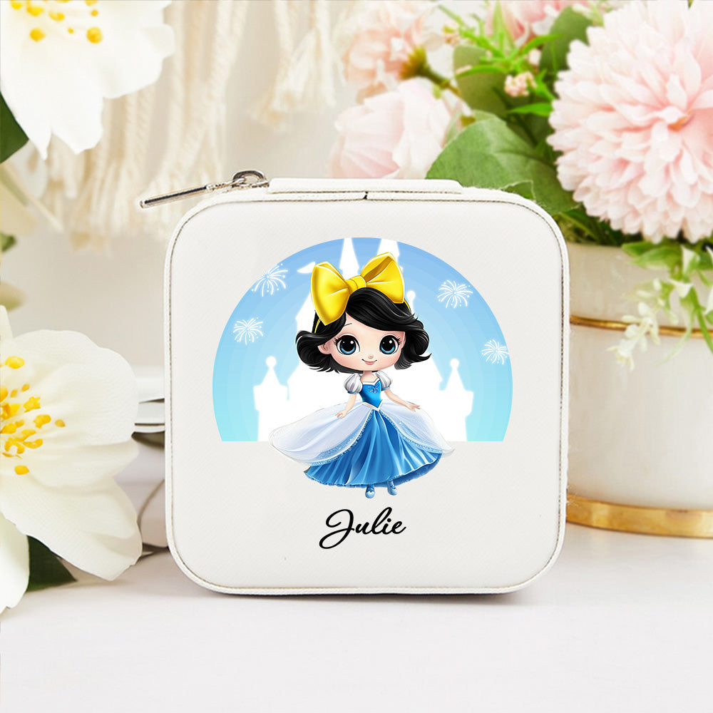 Castillo de nieve personalizado Princesa de dibujos animados Joyero de cuero con nombre Esenciales de viaje Cumpleaños Aniversario Regalo para niñas Mujeres