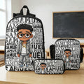 Personalizado lindo de dibujos animados Negro Niño Word Cloud Mochila Bolsa de almuerzo Estuche con nombre de vuelta a la escuela Regalo de cumpleaños para los niños