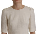 Women's White Jaquard Midi Floral Sheath Brocade Dress Cotton