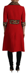 Women's Red Leopard Wool Trenchcoat Jacket Clothing