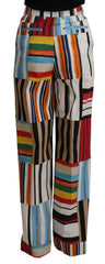 Women's Multicolor Striped High Waist Cotton Pants