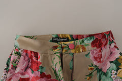 Women's Beige Floral Dress Formal High Waist Pants Polyester
