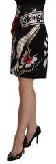 Women's Black Love Clock Sequined Piano Skirt