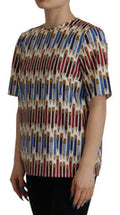 Women's White Pencil Print Cotton T-Shirt Blouse