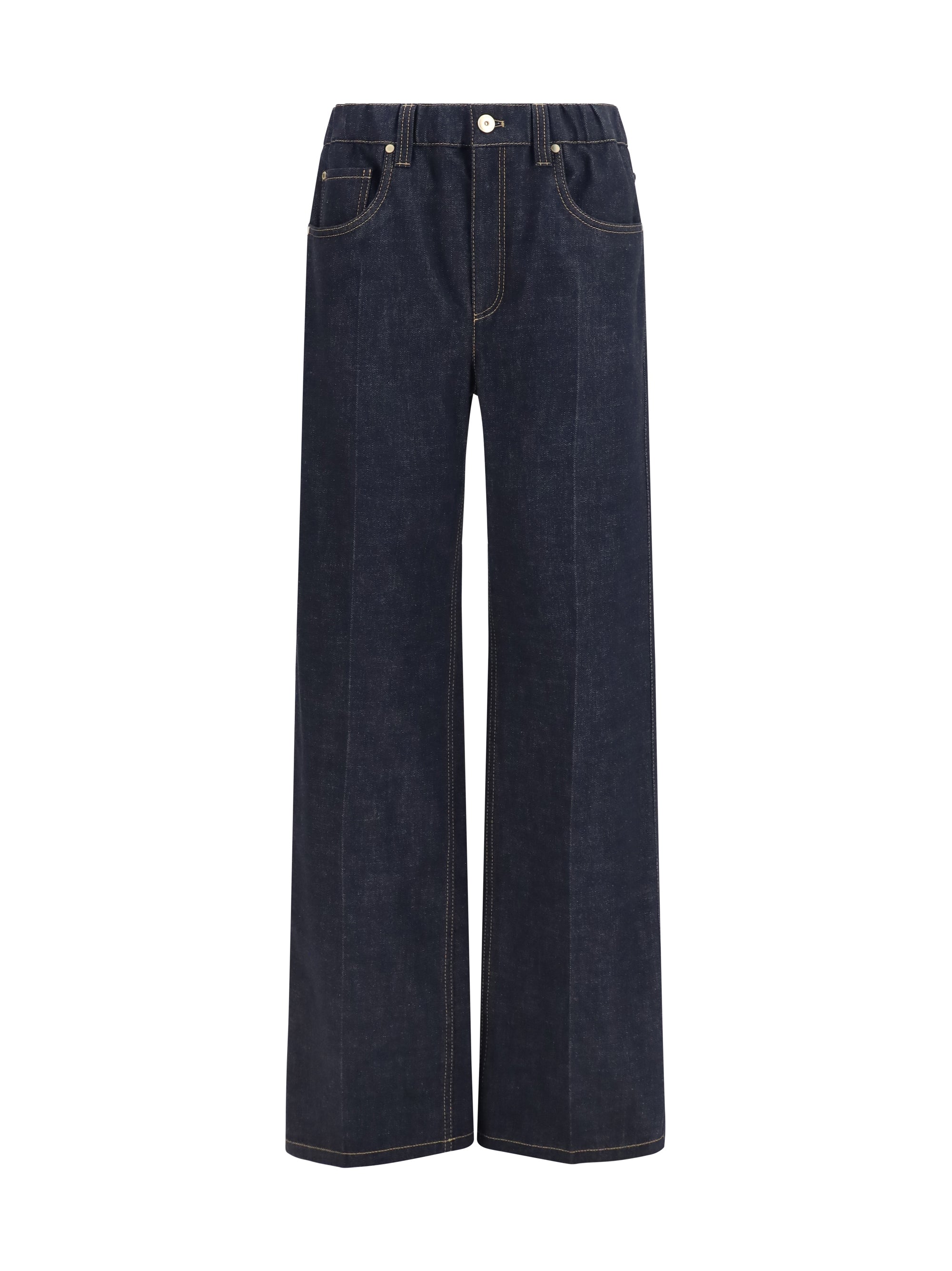 Brunello Cucinelli Wide-Leg Palazzo Denim Jeans — Navy