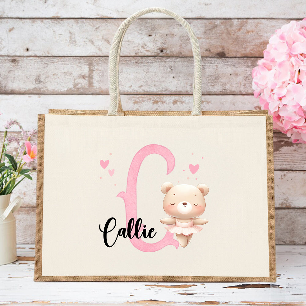 Bolsa de yute con inicial y nombre Personalizada Bonita Bailarina Animal Regalo de cumpleaños esencial para los amantes del ballet