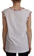 Women's White Dg Crown Floral Sequin T-Shirt Cotton