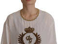Women's White Silk Gold Dg Crown Crystal Blouse Top