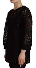 Women's Black Floral Lace Pullover Sicily Blouse Cotton