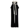 Flared Pants With Corset Waistband Black-White