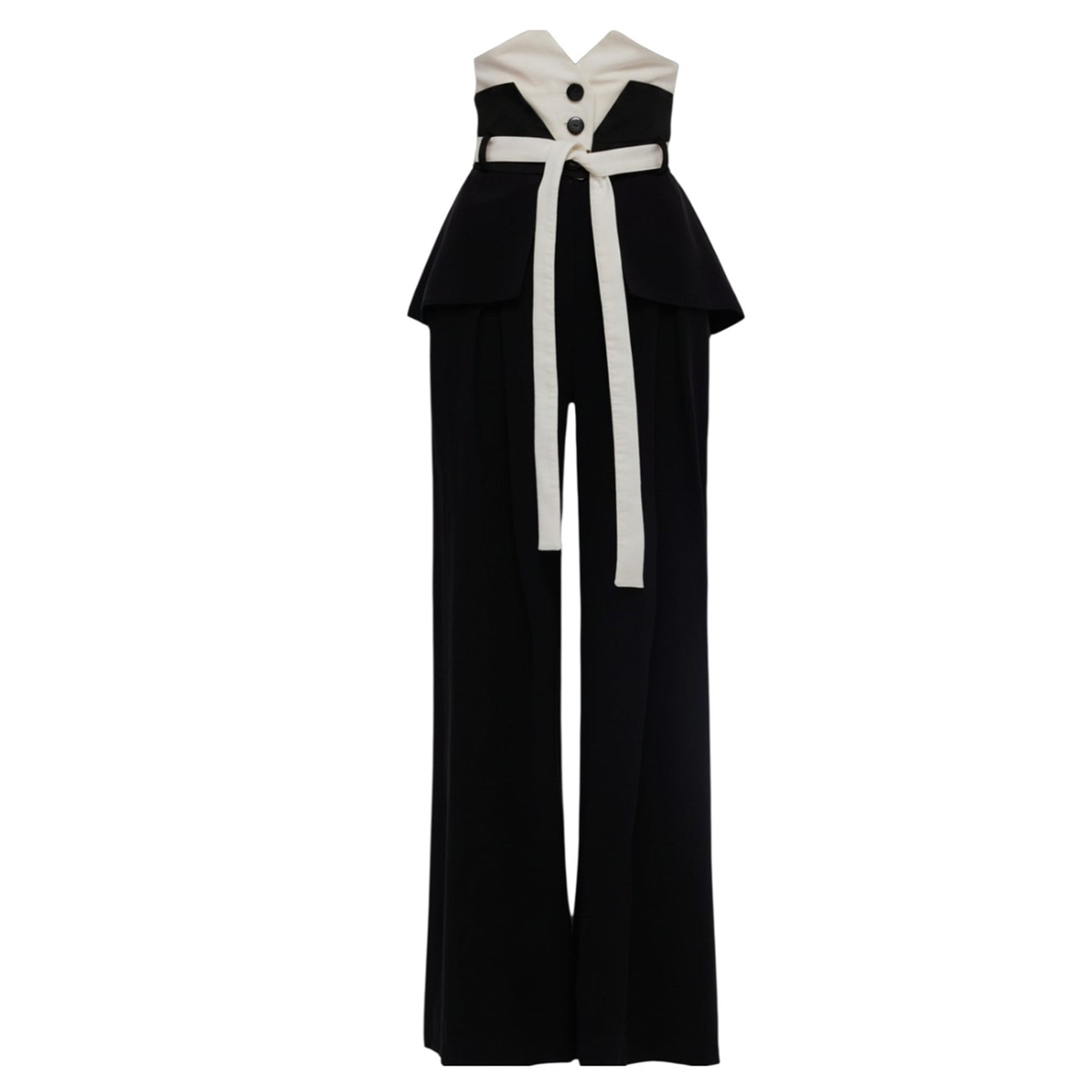 Flared Pants With Corset Waistband Black-White