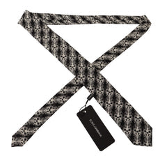 Men's Black White Flower Silk Print Adjustable Accessory Tie