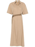 Brunello Cucinelli Belted Poplin Midi Dress — Beige
