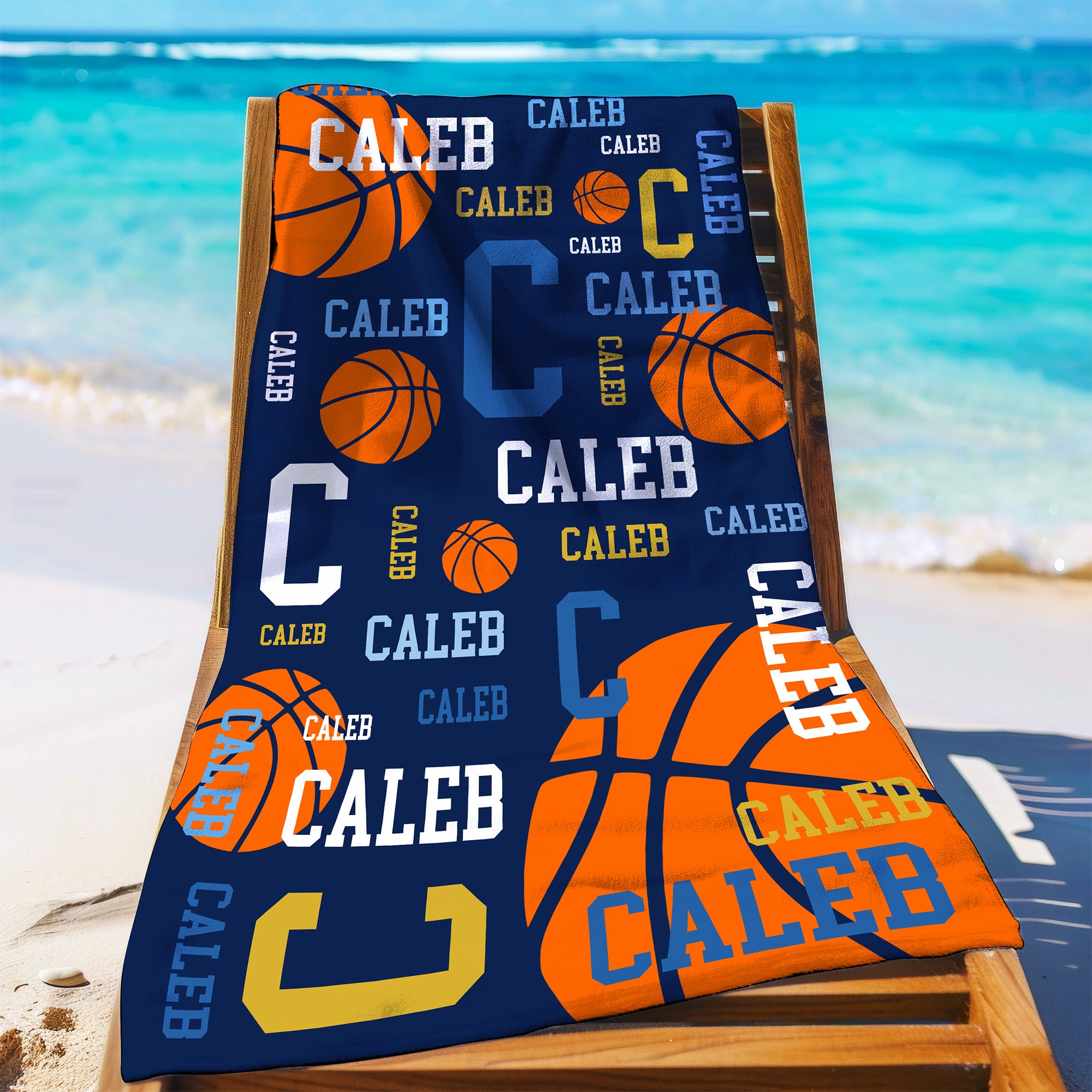 Toalla de playa personalizada de microfibra y secado rápido con nombre e inicial Regalo de fiesta en la playa para los amantes del baloncesto