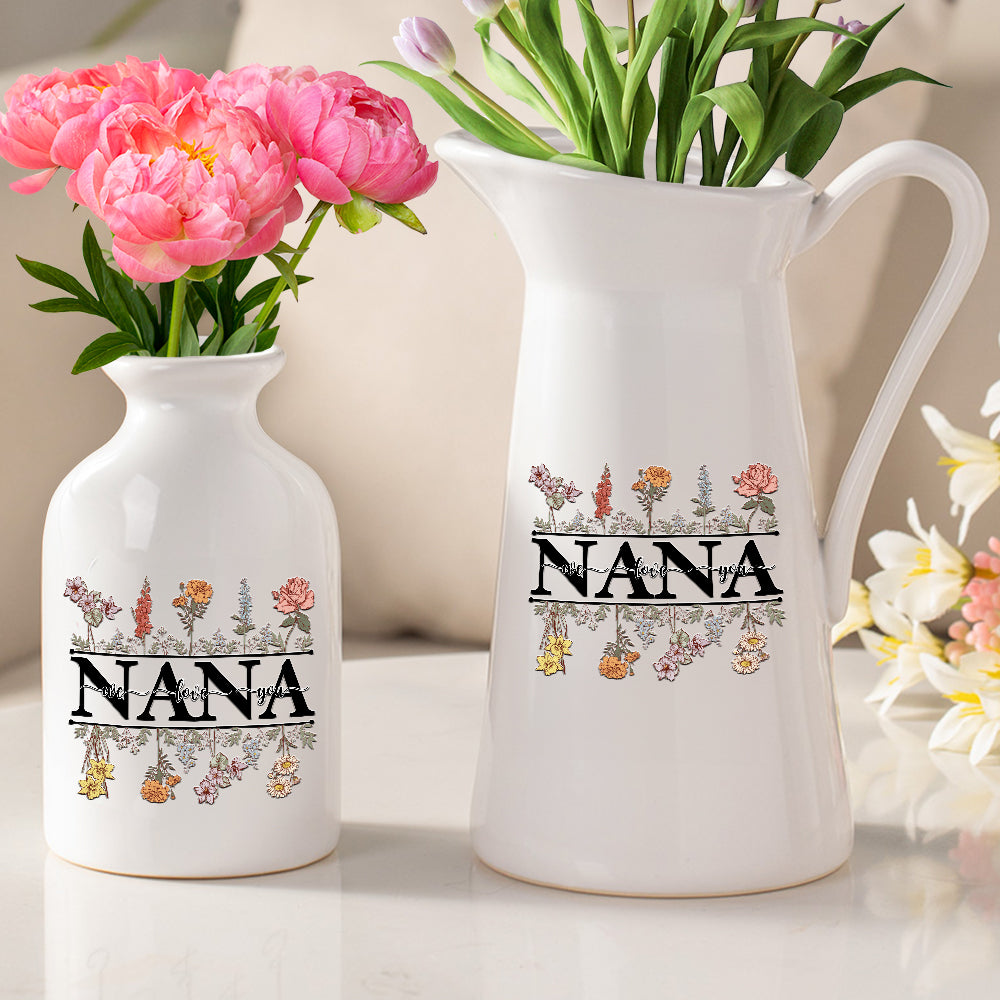 Personalizado 1-12 Flores de Nacimiento Florero de Cerámica con Título y Texto Cumpleaños Día de la Madre Regalo de Bienvenida para Mamá Abuela Familia