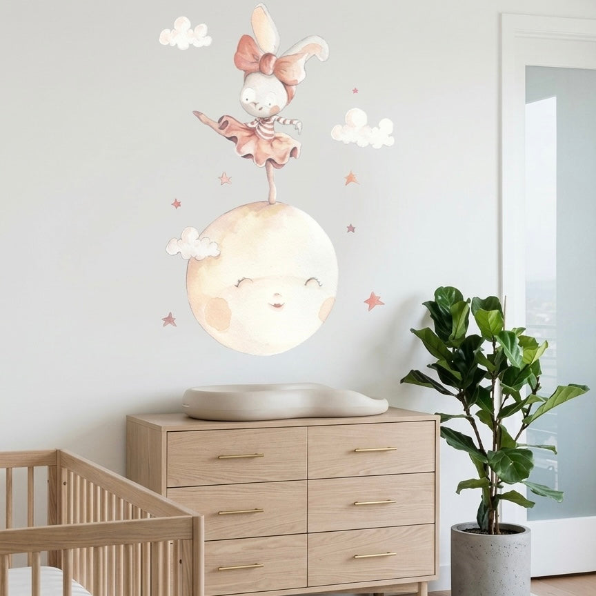 Vinilo Decorativo Infantil Luna: Bailando en la Luna para el Cuarto de tu Pequeño