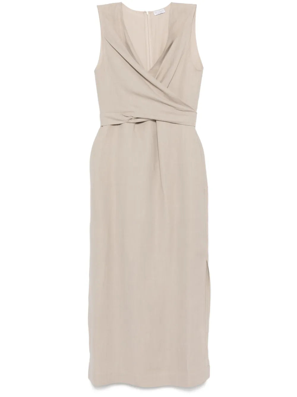Brunello Cucinelli Wrap-Effect Midi Dress — Beige