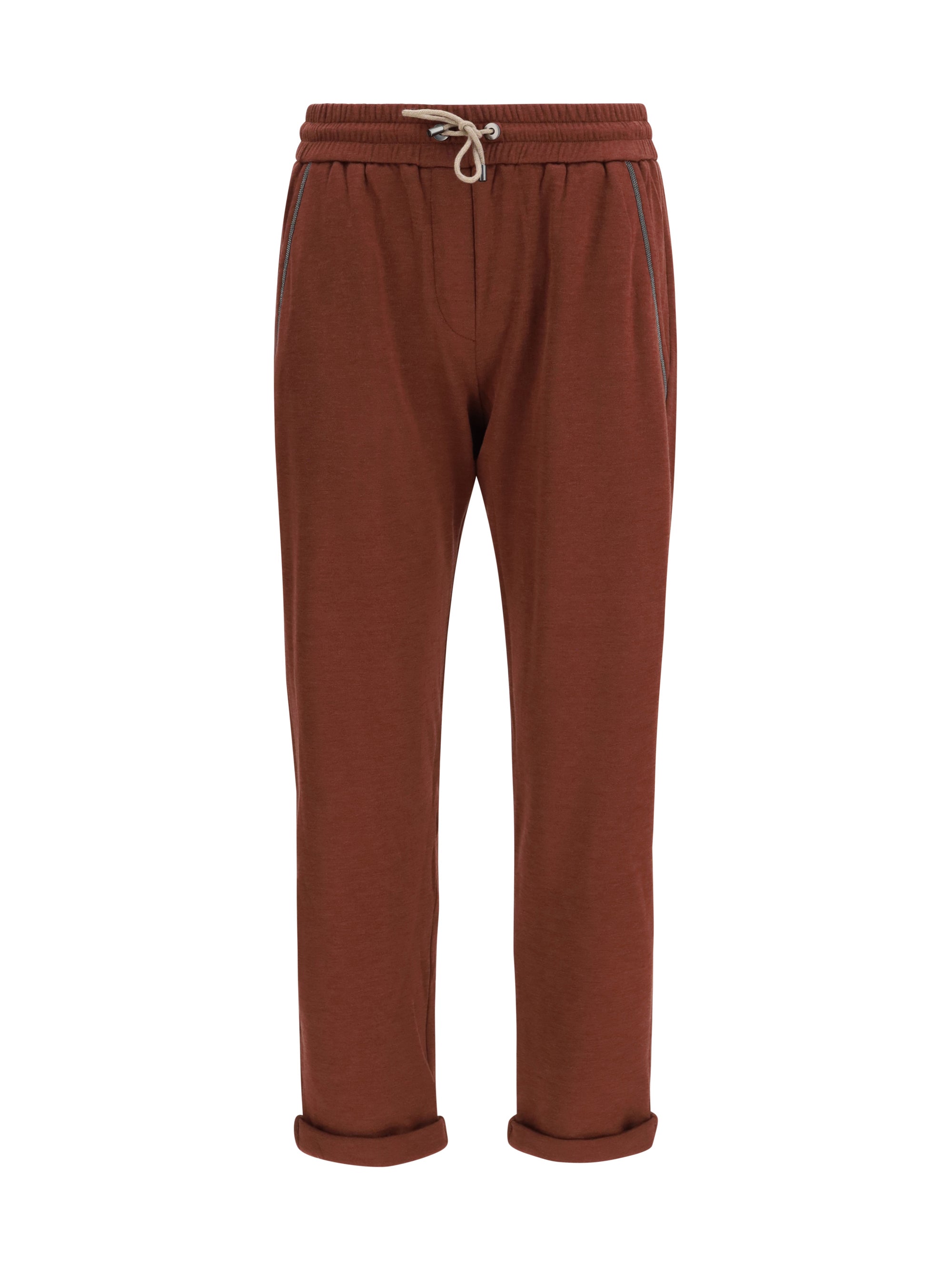 Brunello Cucinelli Jewel-Embellished Cotton-Silk Joggers — Burgundy