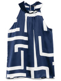 Kiton Silk Geometric Halterneck Tank Top — Navy