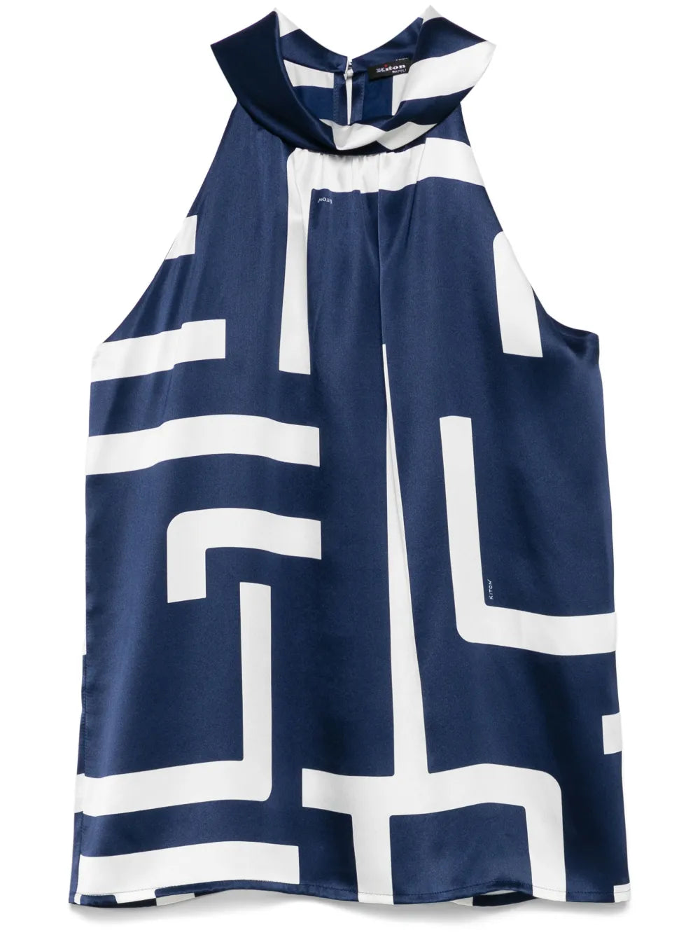 Kiton Silk Geometric Halterneck Tank Top — Navy