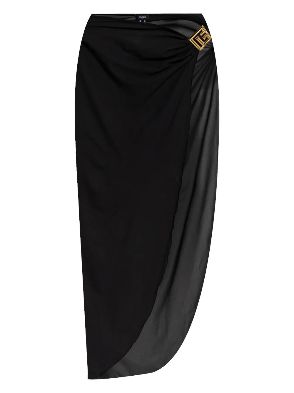 Balmain Draped Sheer Beach Cover-Up — Black