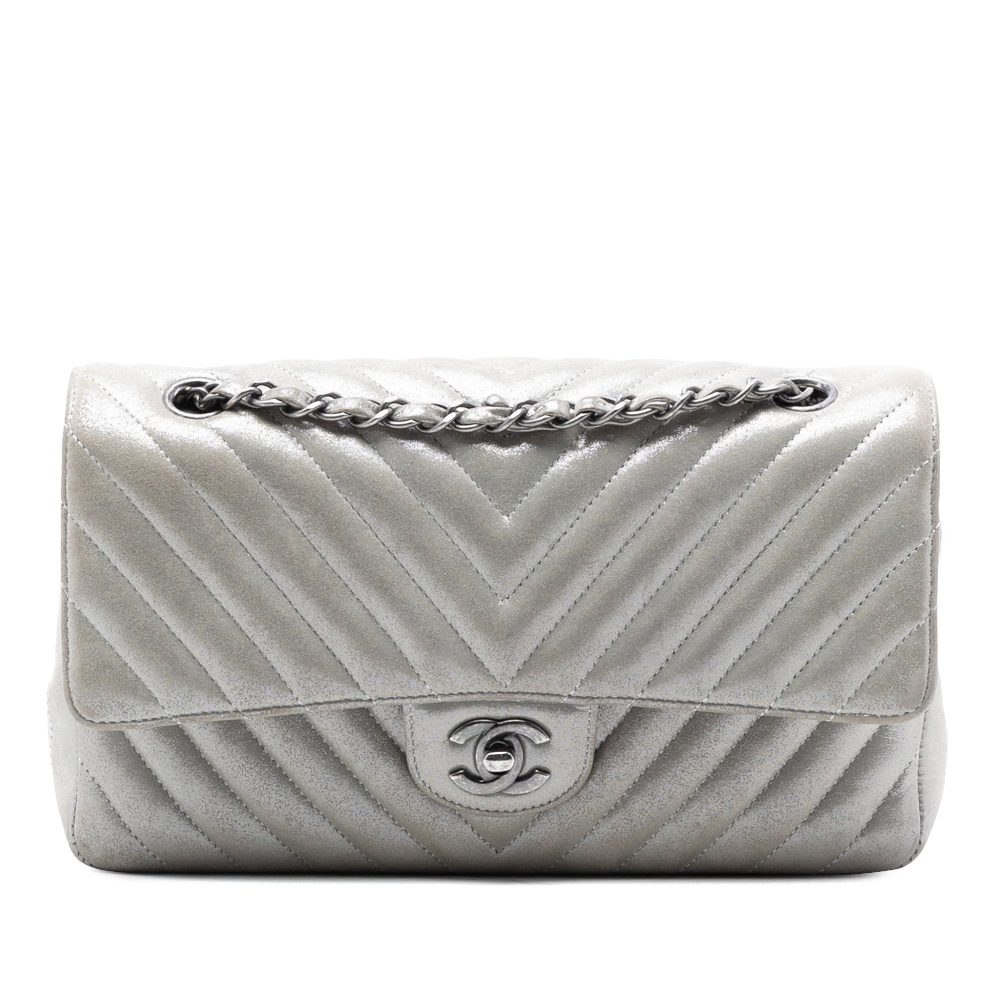 Medium Classic Chevron Iridescent Lambskin Double Flap