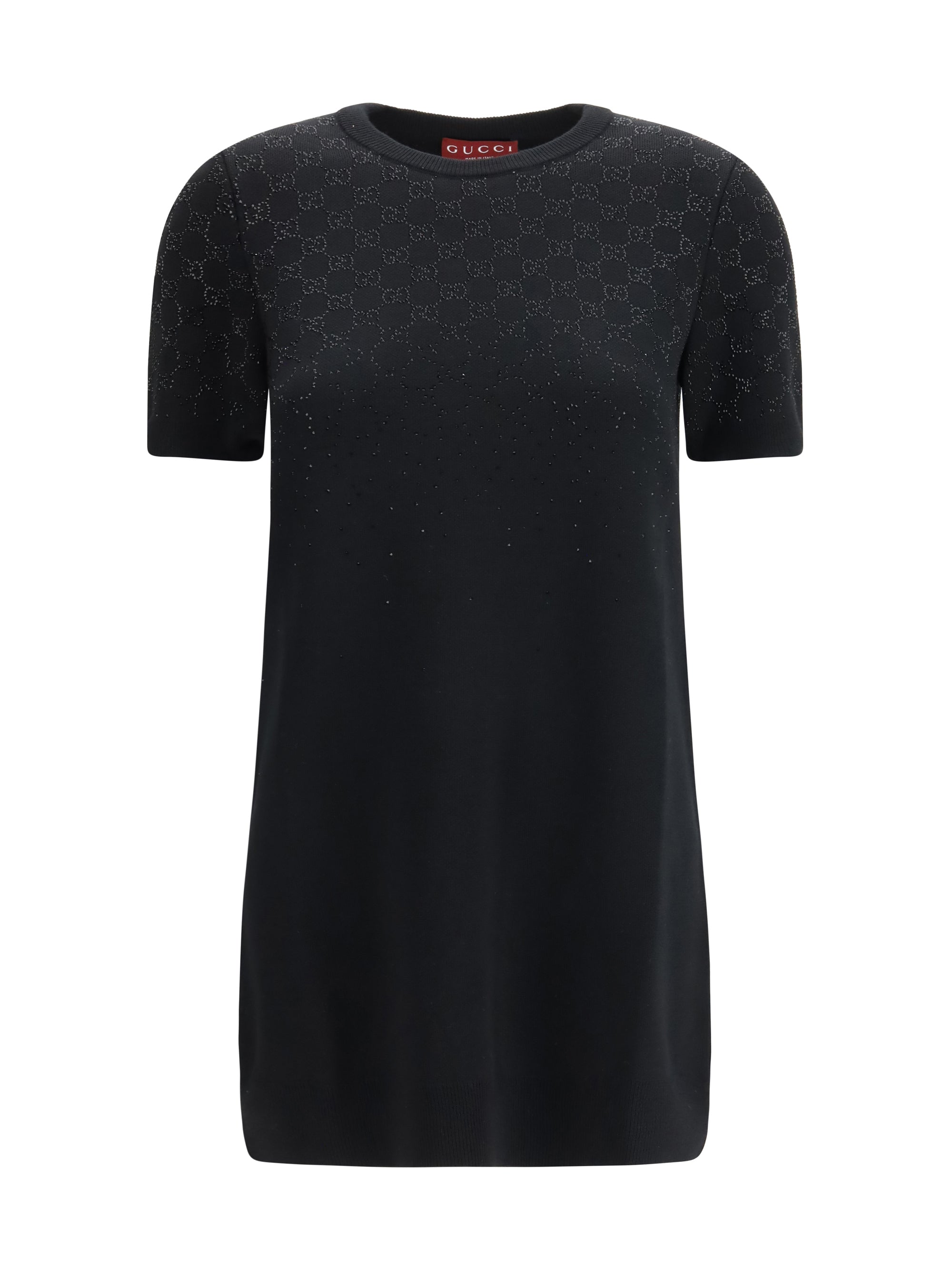 Gucci GG Crystal-Embellished Wool-Blend Mini Dress — Black