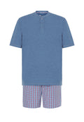 Pijama Hombre Verano Corto Tapeta Algodón Punto Liso Tela Cuadros - Azul 3603_30