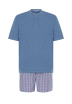 Pijama Hombre Verano Corto Tapeta Algodón Punto Liso Tela Cuadros - Azul 3603_30