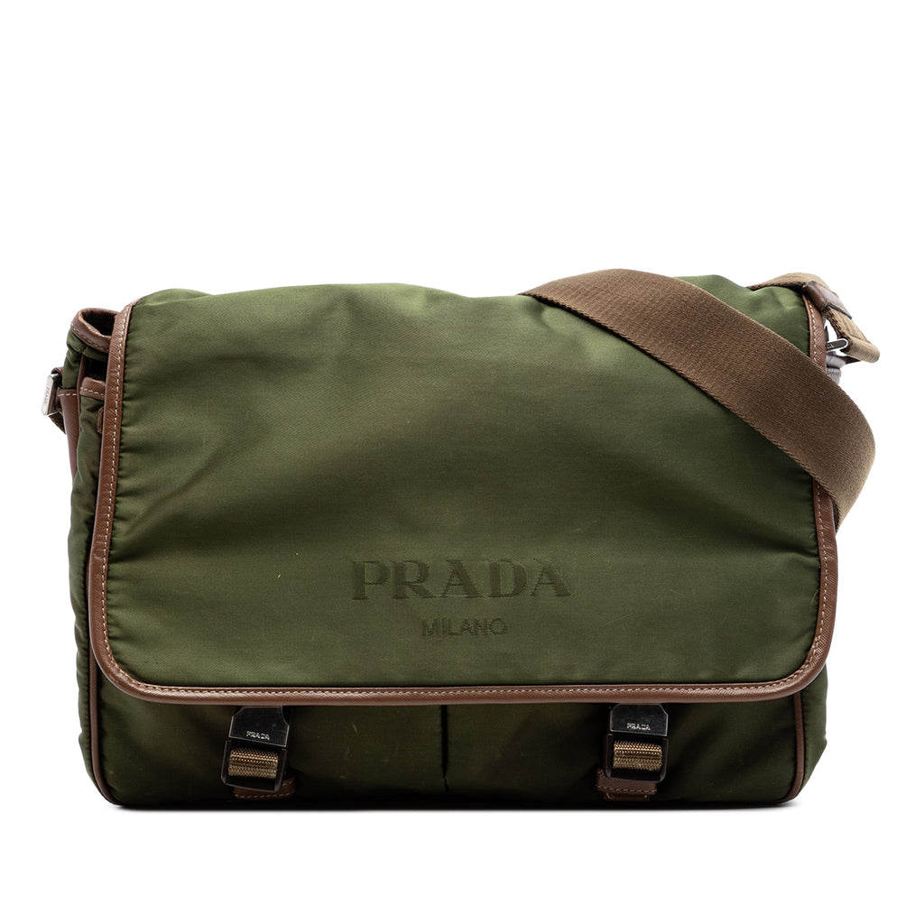 Saffiano Trimmed Tessuto Double Buckle Messenger Bag