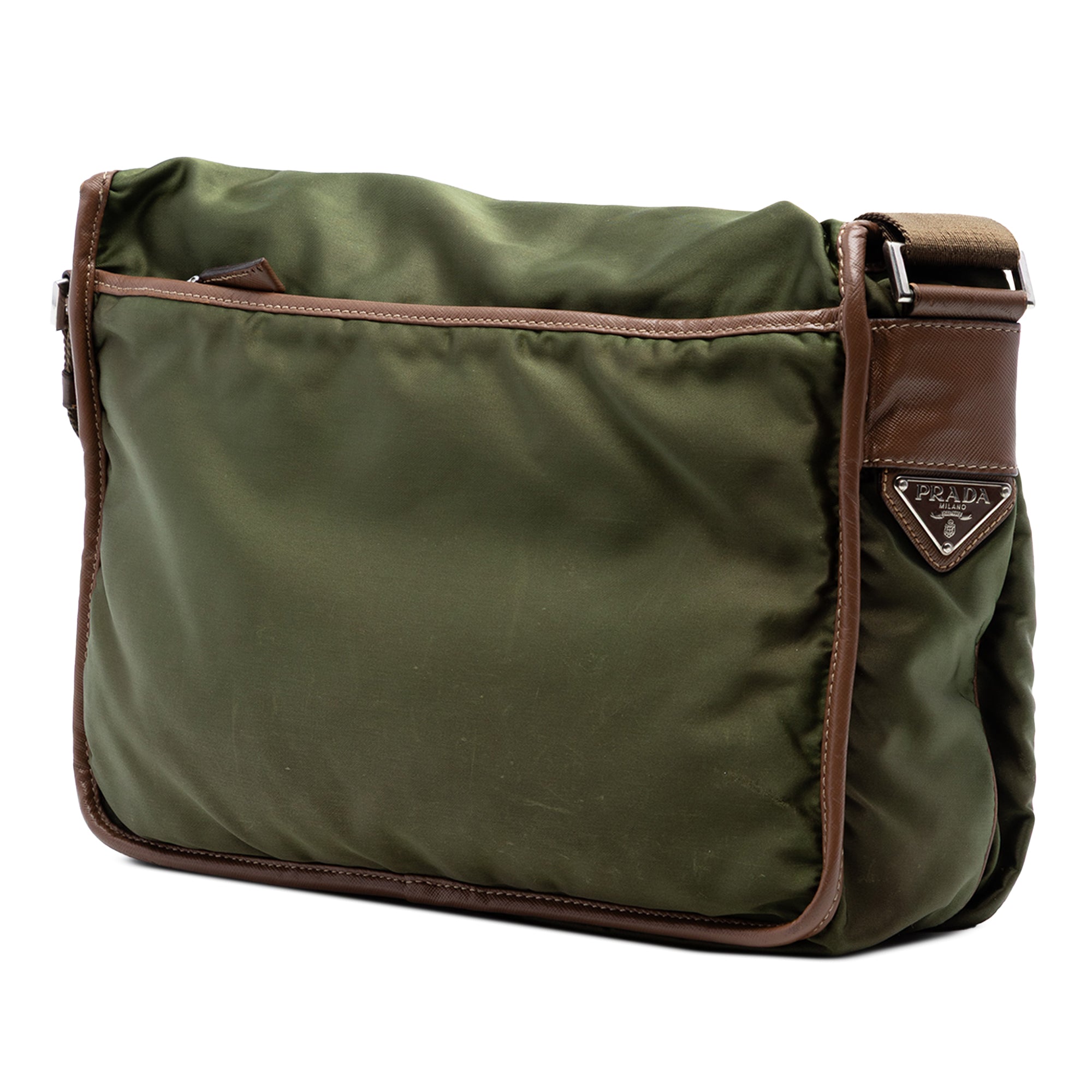 Saffiano Trimmed Tessuto Double Buckle Messenger Bag