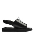 Black Leather Lace‑Front Slingback Sandals