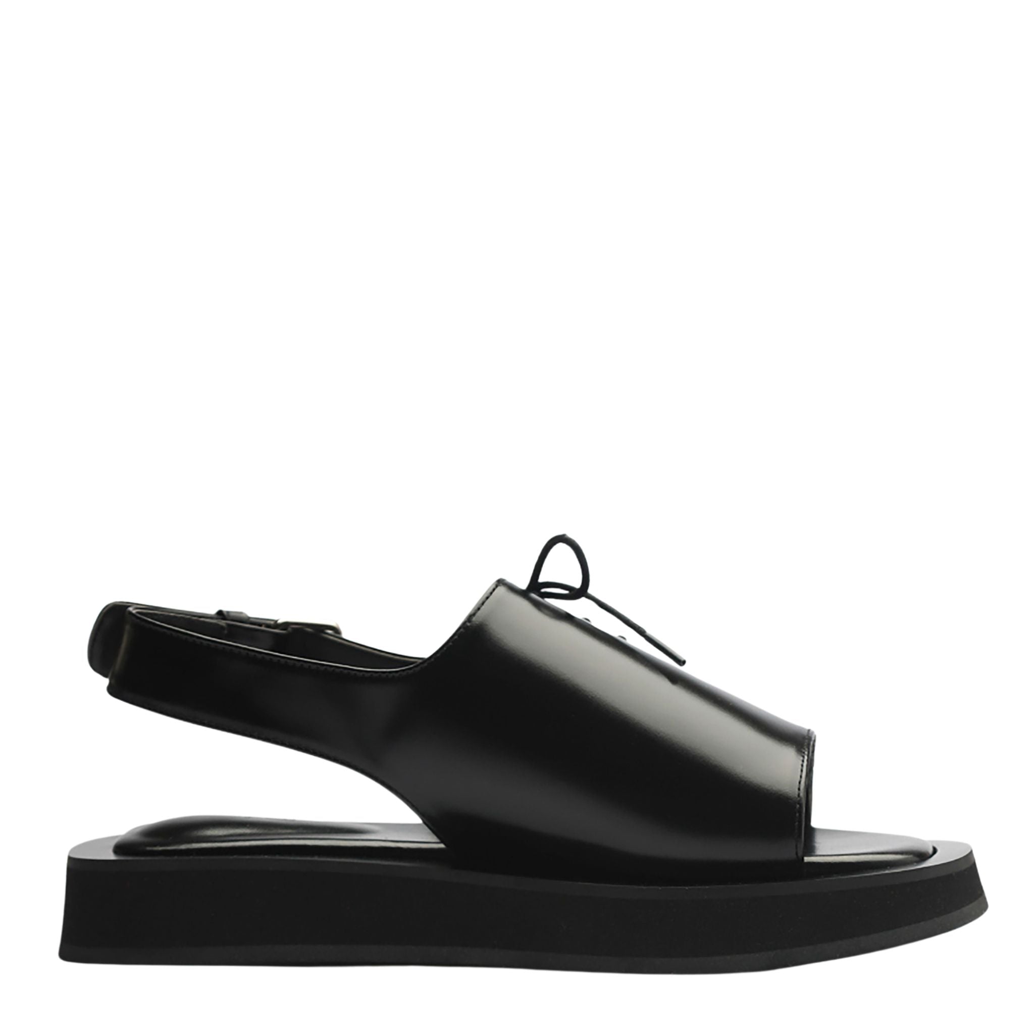 Black Leather Lace‑Front Slingback Sandals