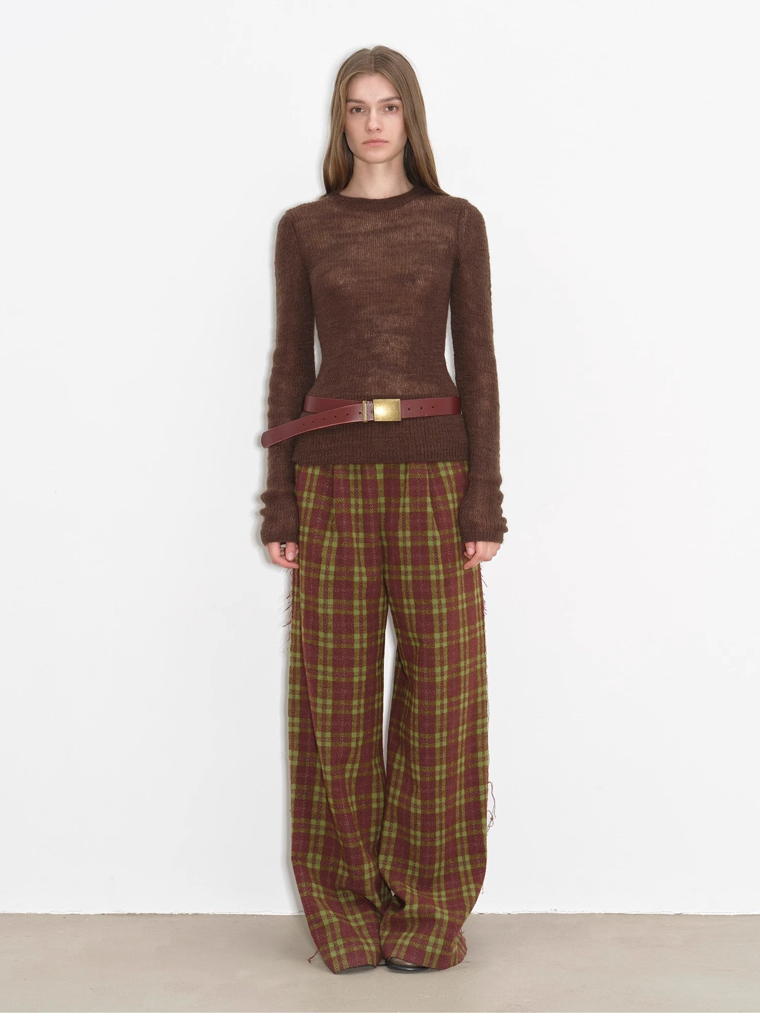 Lazy Day Essential Textured Mohair Blend Round Neck Stretch Knit Base Layer for Fall/Winter Women