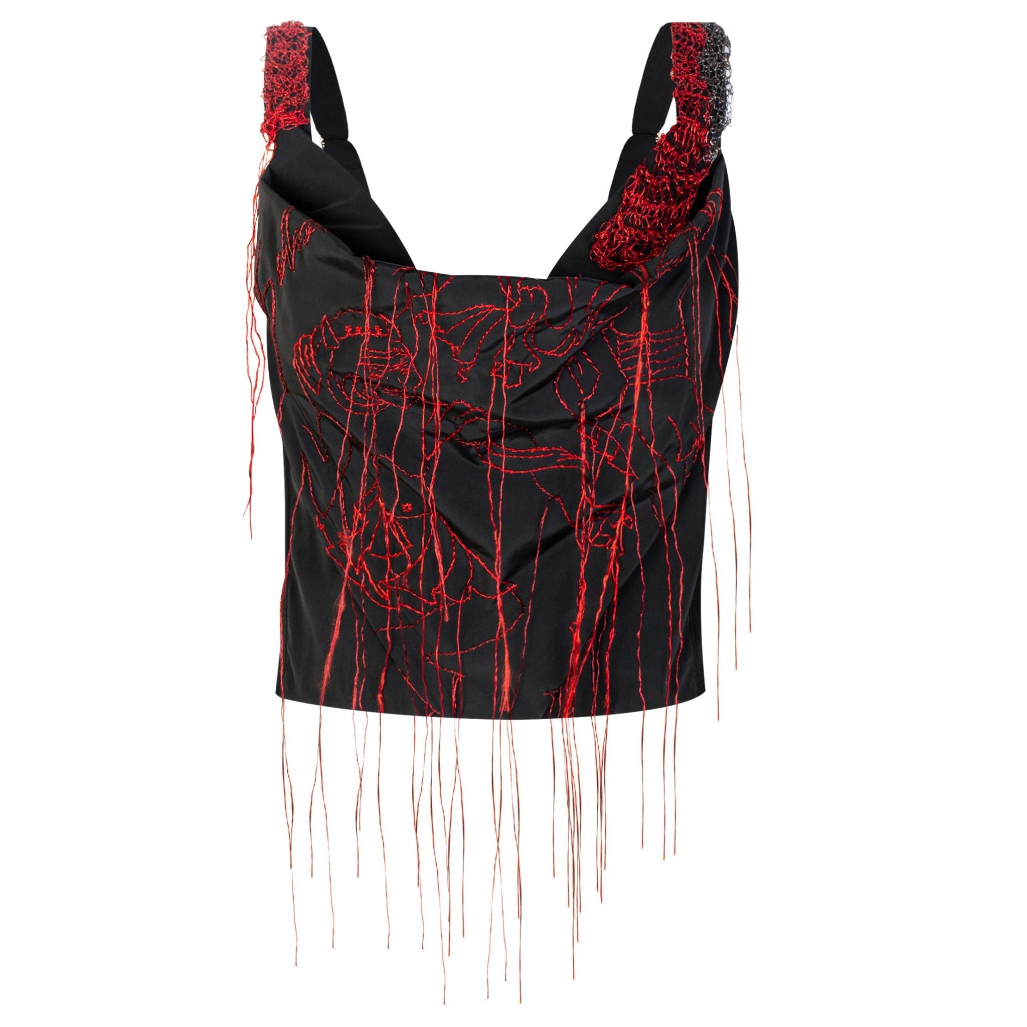 Black & Red Draped Embroidered Corset | PR Sample