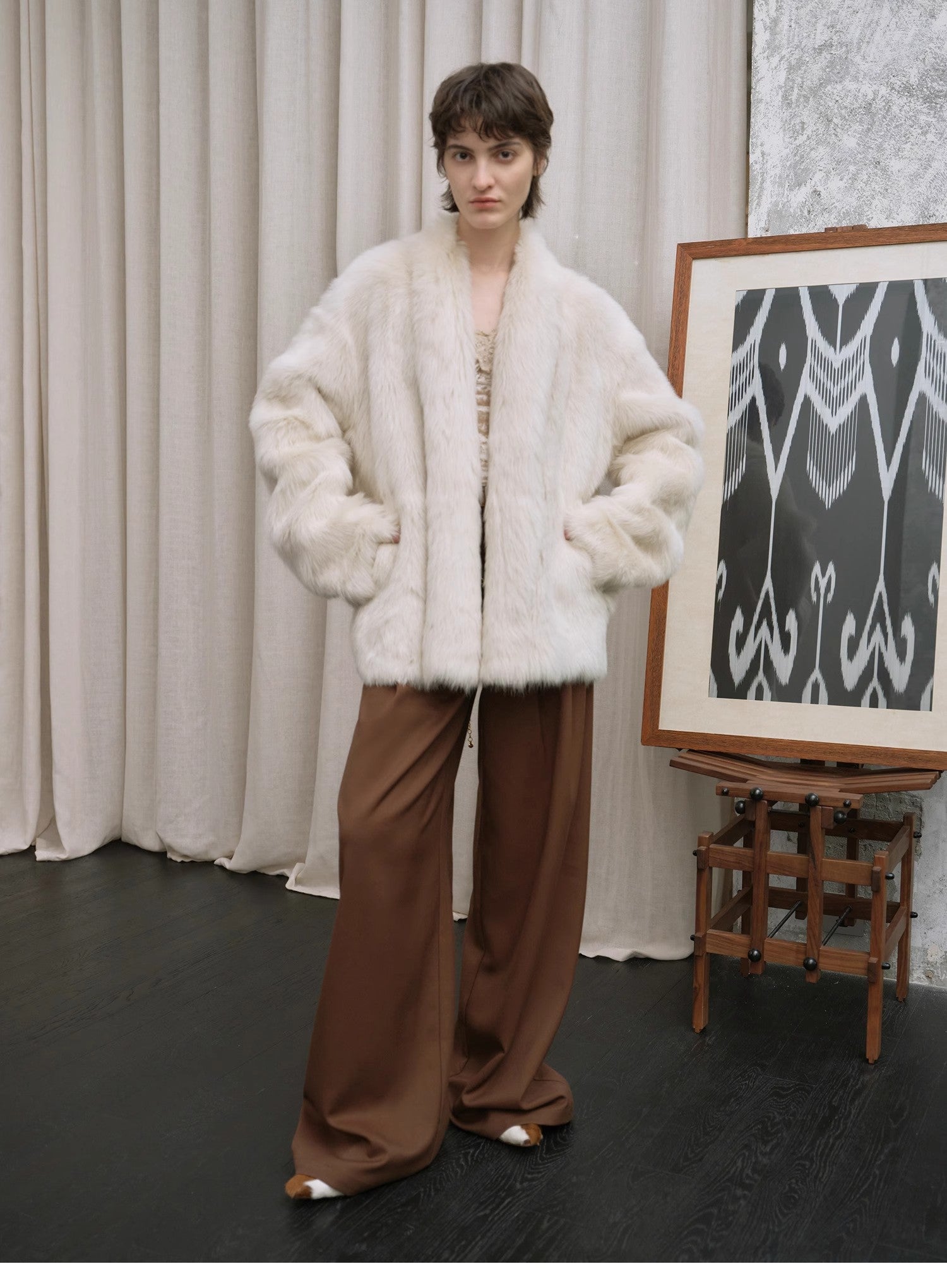 Winter Love IslandTuscan fur one-piece coat women's long hanging collar straight fur coat
